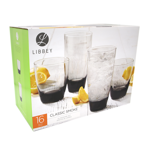 Libbey 16 Piece Classic Smoke Glassware Set - Kitchen & Company