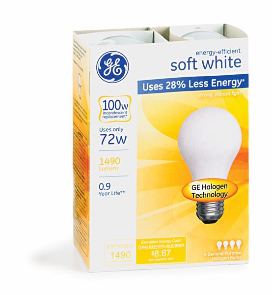 GE Energy Efficient Soft White 72W General Purpose Halogen Bulbs Hy