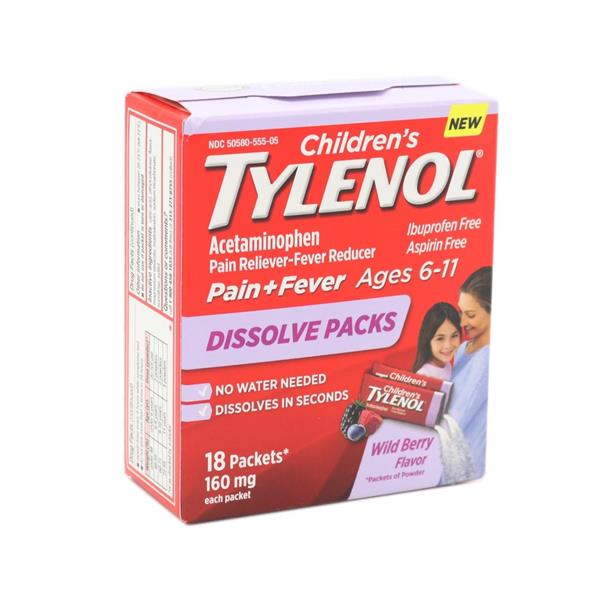 Children's Tylenol Pain+Fever Dissolve Packs Wild Berry Flavor Ages 6 ...