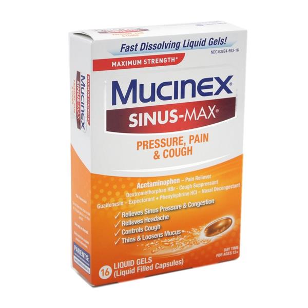 Mucinex Sinus-Max Maximum Strength Pressure, Pain & Cough Liquid Gels ...