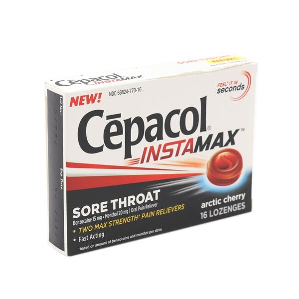 Cepacol Instamax Sore Throat Arctic Cherry Oral Pain Reliever Lozenges 