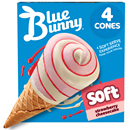 Blue Bunny Strawberry Cheesecake Soft Cones, Frozen Dessert, 4 Pack