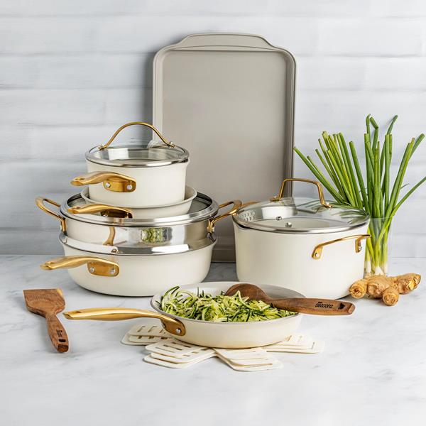 Hy-Vee Seasons 16 Piece Nonstick Cookware Set in Linen | Hy-Vee