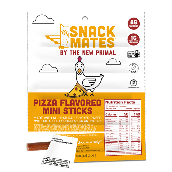 New Primal Snack Mates Pizza Flavor Chicken Mini Meat Sticks 8g
