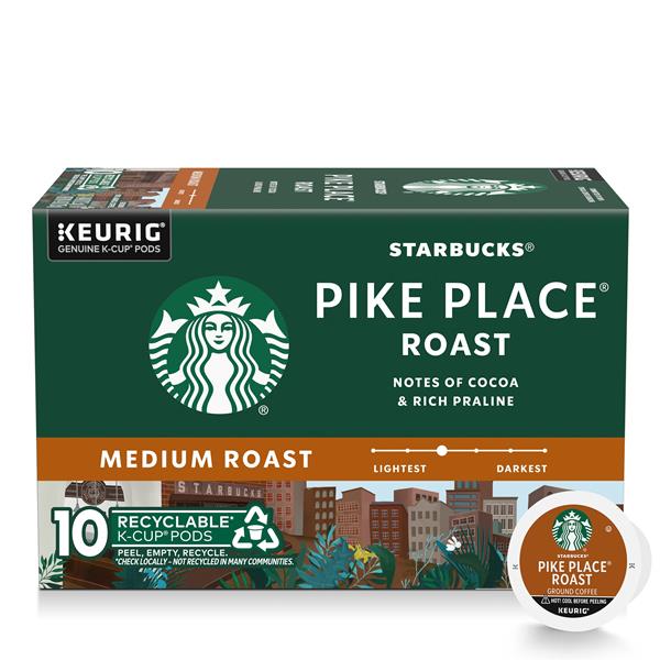 Starbucks K-Cup Pods Medium Ground 100% Arabica Pike Place Roast Coffee ...