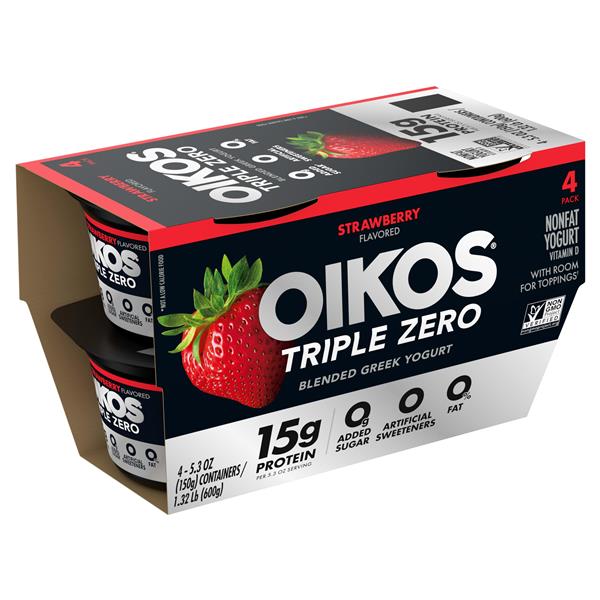 Oikos Triple Zero Strawberry Nonfat Greek Yogurt Pack | Hy-Vee