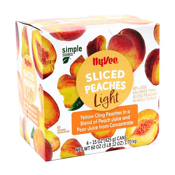 Hy-Vee Sliced Peaches, Light, 4 Count, 15 oz Cans | Hy-Vee Aisles