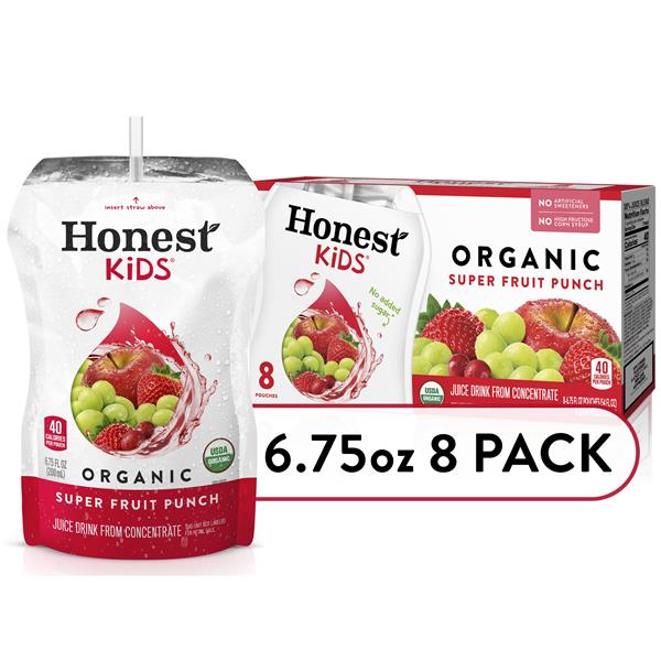 Honest Kids Organic Juice Drink Pouches Super Fruit Punch, 8 Pack
