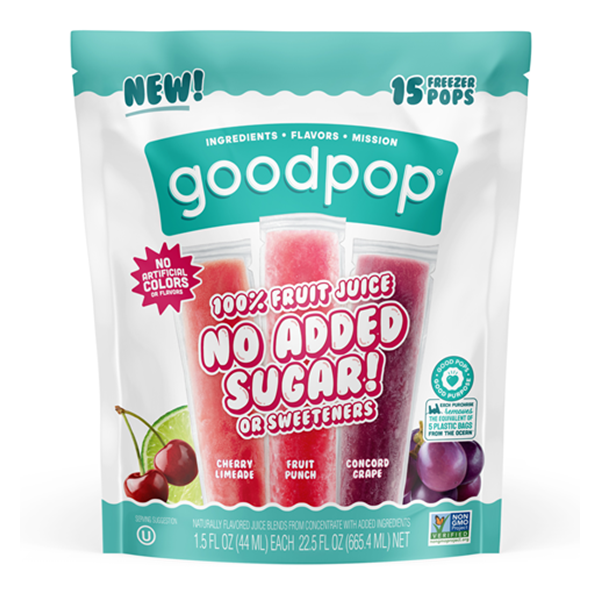 Goodpop 100% Fruit Juice No Sugar Added Freezer Pops, 15-1.5 fl oz