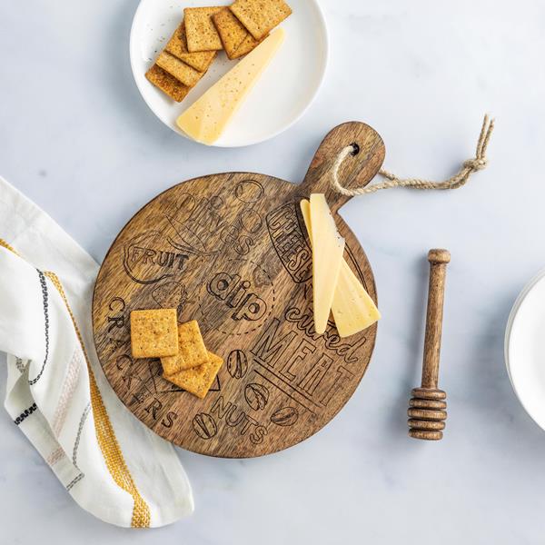 Mud Pie Round Mini Charcuterie Board and Honey Dipper, 2 Piece Set