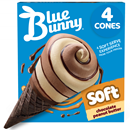 Blue Bunny Chocolate Peanut Butter Soft Cones, Frozen Dessert, 4 Pack