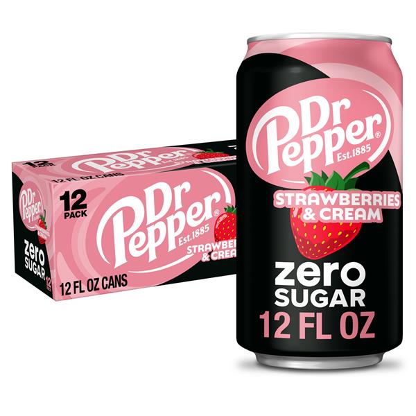 Dr Pepper Strawberries and Cream Zero Sugar Soda, 12 fl oz cans