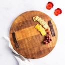 Mud Pie Hand Carved Round Wood Serving Board with Handles