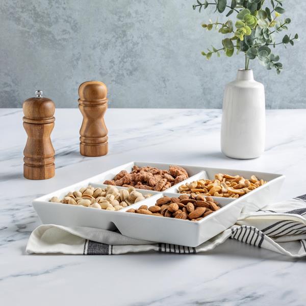 Diaspora　4way Ceramic VHS Tray (Ecru) BIA White Porcelain 4-Compartment Server | Hy-Vee Aisles Online